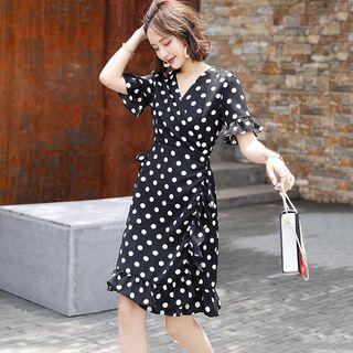 Ruffled Dotted A-line Dress