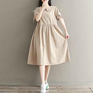 Peter Pan Collar Short-sleeve A-line Midi Dress