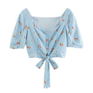Short-sleeve Floral Pattern Cropped Top