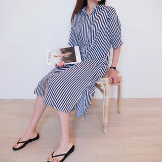 Stripe Long Shirt With Cord
