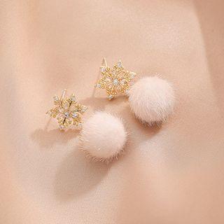 Rhinestone Pom Pom Drop Earring 1 Pair - Gold - One Size