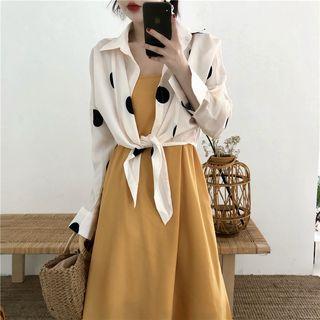 Dotted Blouse / Spaghetti Strap Midi Dress