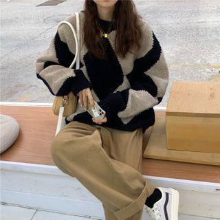Diamond Pattern Sweater / Straight-leg Sweatpants