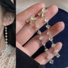 Bow Rhinestone Dangle Earring 1604 - 1 Pair - Transparent & Gold - One Size