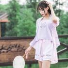 Embroidered Elbow-sleeve Chiffon Jacket / Camisole / Shorts / Set