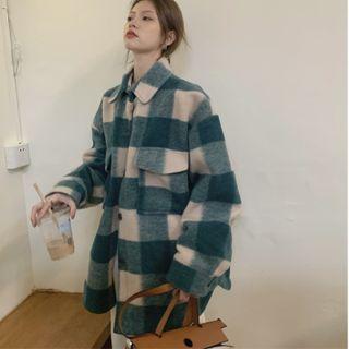 Plaid Button Jacket Plaid - Green - One Size