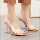 Square-toe Pvc Strap Chunky-heel Slide Sandals