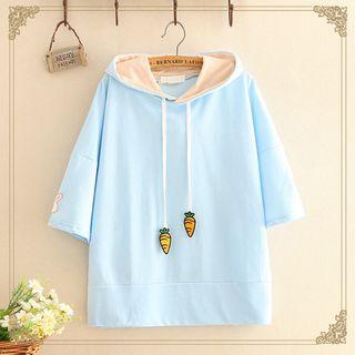 Rabbit Ear-accent Hood Short-sleeve Top