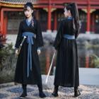 Lantern-sleeve Wrap Midi Hanfu Dress / Belt / Hair Tie / Set