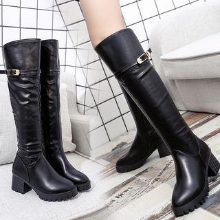 Faux Leather Block-heel Tall Boots