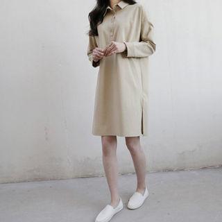 Half-placket Slit-hem Shirtdress