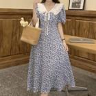 Short-sleeve Peter-pan Collar Floral Long Dress