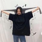 Set: Elbow-sleeve Oversized T-shirt + Long-sleeve Striped T-shirt