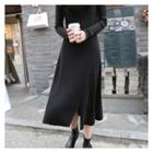 Mock-neck Ribbed A-line Dress