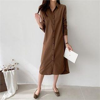 Drop-shoulder Midi Shirt Dress