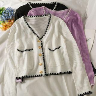 Contrasted-trim Light Cardigan