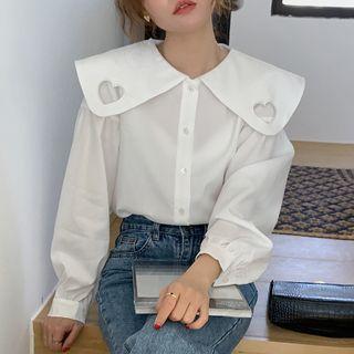Heart Cutout Blouse White - One Size