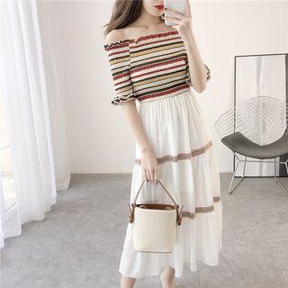 Boatneck Mock Two-piece A-line Dress As Shown In Figure - One Size