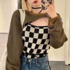 Asymmetrical Crop Sweatshirt Brown - One Size