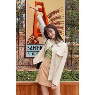 Collarless Snap-button Jacket For Spring