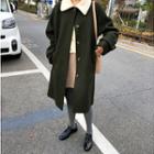 Fleece-collar Raglan-shoulder Midi Coat