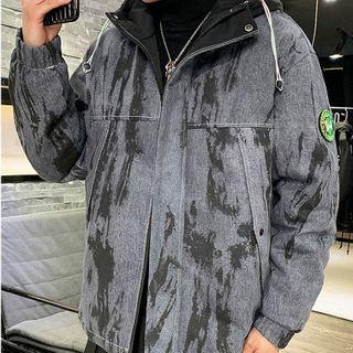Print Lettering Zip-up Hooded Jacket