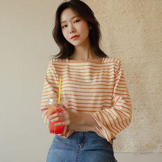 Basic Square-neck Stripe T-shirt