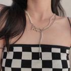 Layered Faux Pearl Chain Necklace Silver - One Size