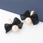 Faux Pearl Ribbon Stud Earring Black - One Size