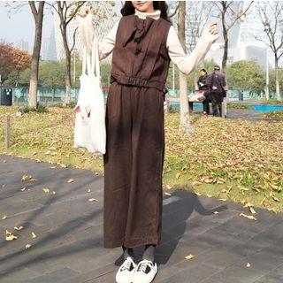 Tie-neck Vest / Wide Leg Pants / Set