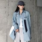 Lettering Embroidered Long-sleeve Button-down Shirt