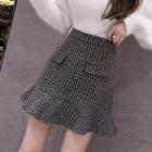 High-waist Tweed Ruffle Trim Mini Skirt