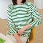 Illustration-embroidered Striped T-shirt