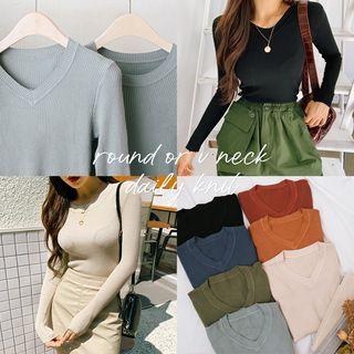 Slim-fit Rib-knit Top In 2 Designs