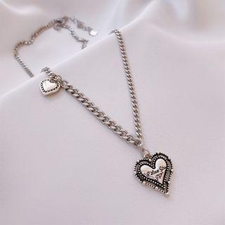 Heart Pendant Necklace 1 Pc - Silver - One Size
