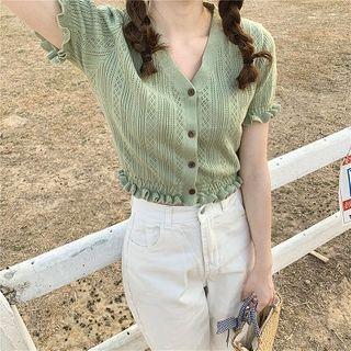 Plain Single-breasted Cropped Knit T-shirt
