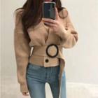 Double-breasted Belted Cropped Knit Cardigan