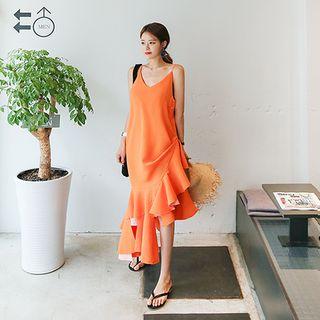 Asymmetric Ruffle-hem Maxi Sundress