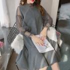 Set: Sleeveless Dress + Long-sleeve Beaded Chiffon Top