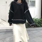 Contrast Trim Sweatshirt/ Plain High-waist A-line Skirt