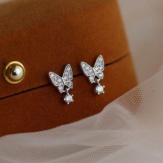 Butterfly Rhinestone Sterling Silver Dangle Earring 1 Pair - Silver - One Size