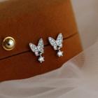 Butterfly Rhinestone Sterling Silver Dangle Earring 1 Pair - Silver - One Size