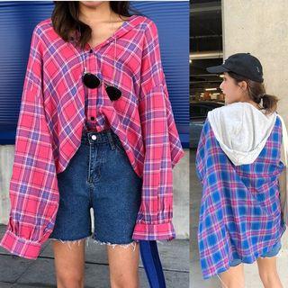 Long Sleeve Plaid Shirt With Hooded