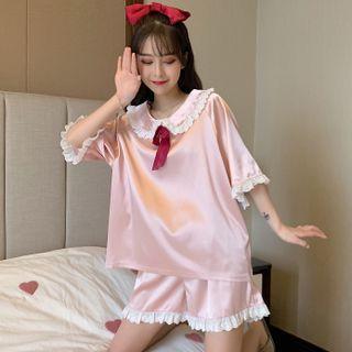 Short-sleeve Peter Pan Collar Lace Trim Loungewear Set