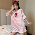 Short-sleeve Peter Pan Collar Lace Trim Loungewear Set