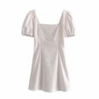 Plain Square-neck Short-sleeve Mini A-line Dress