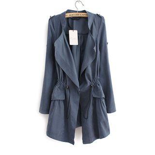 Long-sleeved Collared Plain Slim Long Tweed Coats