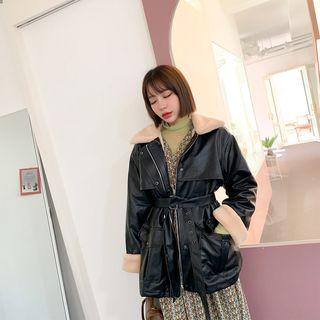 Faux-shearling Boxy Jacket With Belt Black - One Size
