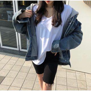 Inset Hooded Denim Jacket Denim Blue - One Size