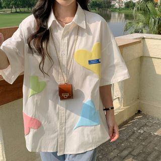 Elbow-sleeve Heart Shirt